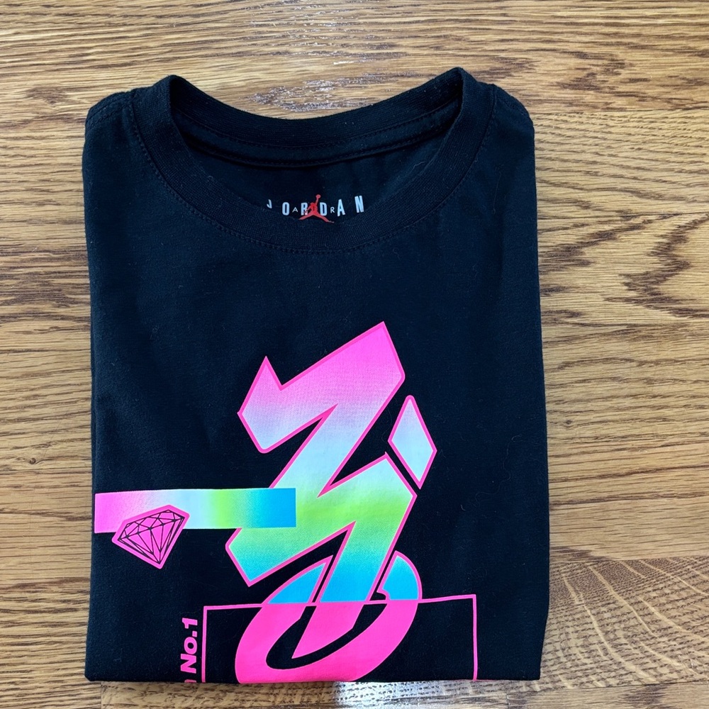 Jordan Kids Black Tee with Neon Graphic